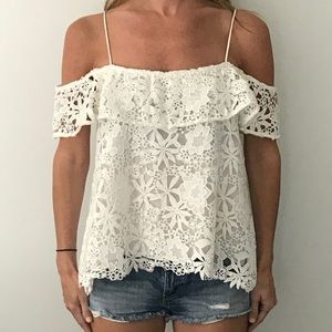 Zara Off The Shoulder White Lace Eyelet Top